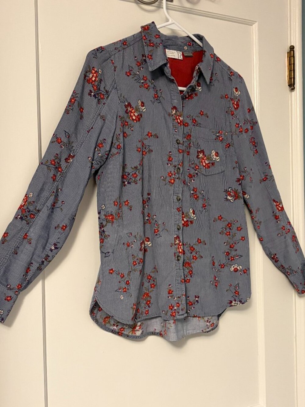 Anthropologie Heart of Building corduroy blue red floral button up blouse size 4